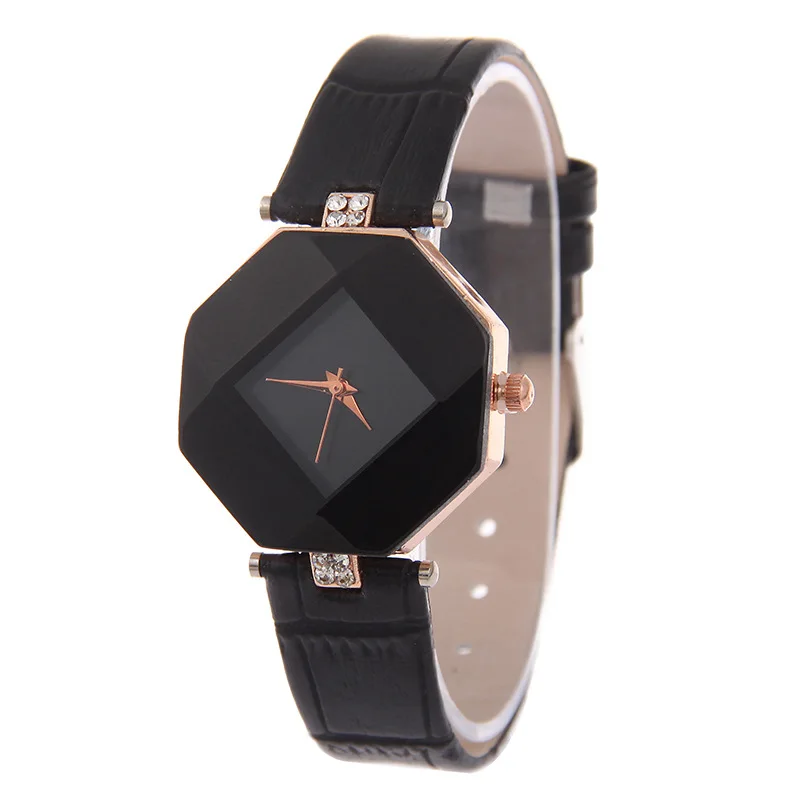 MINHIN Роскошные нарядные часы для женщин блестящие драгоценные камни стразы геометрический циферблат кварцевые наручные часы Темперамент Подарок Часы - Цвет: BSQ311W black