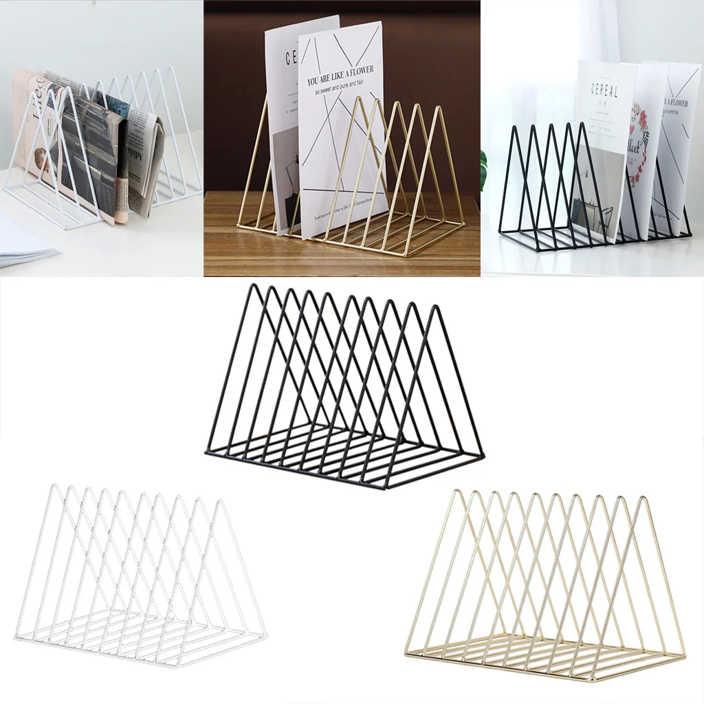 Metal Triangle Organizer Rack 9 Slot Newspaper Magazine Holder Document File Stand Journals Book Rack for Office Study Room