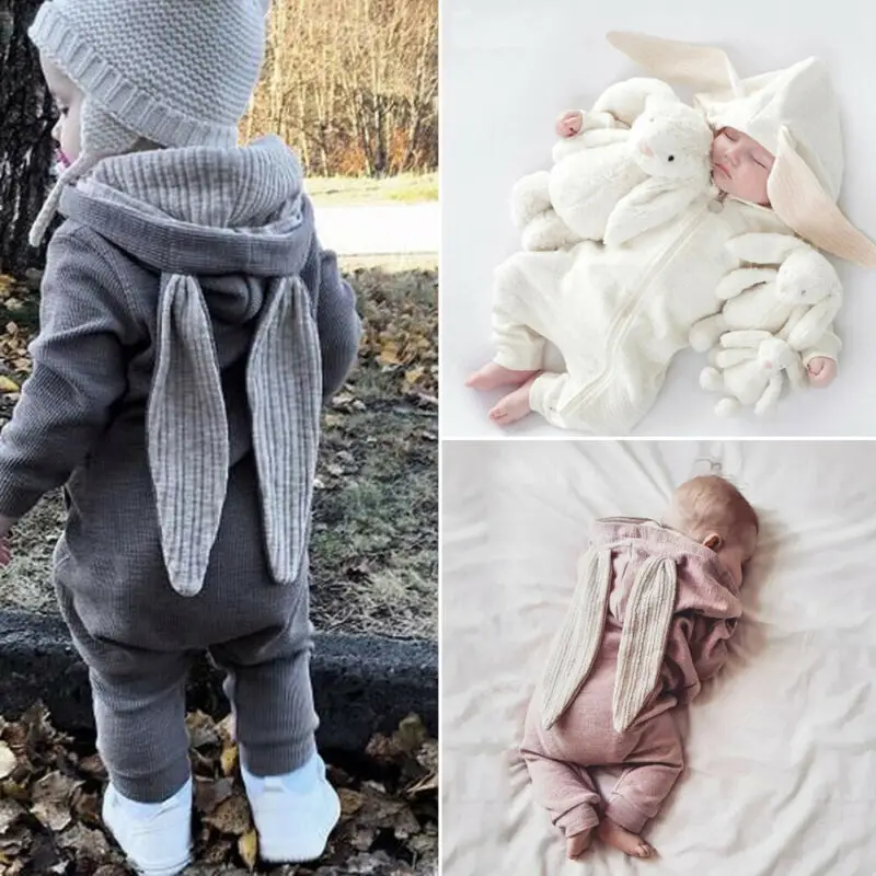 

2019 Newest Hot Newborn Infant Baby Boy Girl Rompers Autumn Winter Warm Clothes Cute 3D Rabbit Ears Romper Jumpsuit Outfits