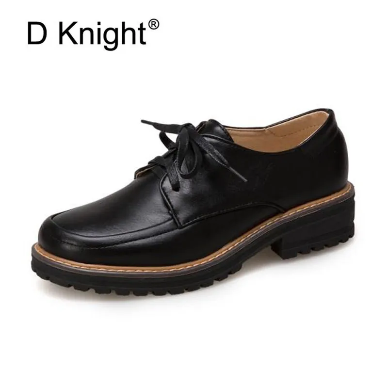

Korean Casual Oxfrods Shoes For Woman Sweet Spring Student Flats Single Brogue Shoes Lace Up Large Size 34-43 Lady Women's Shoes