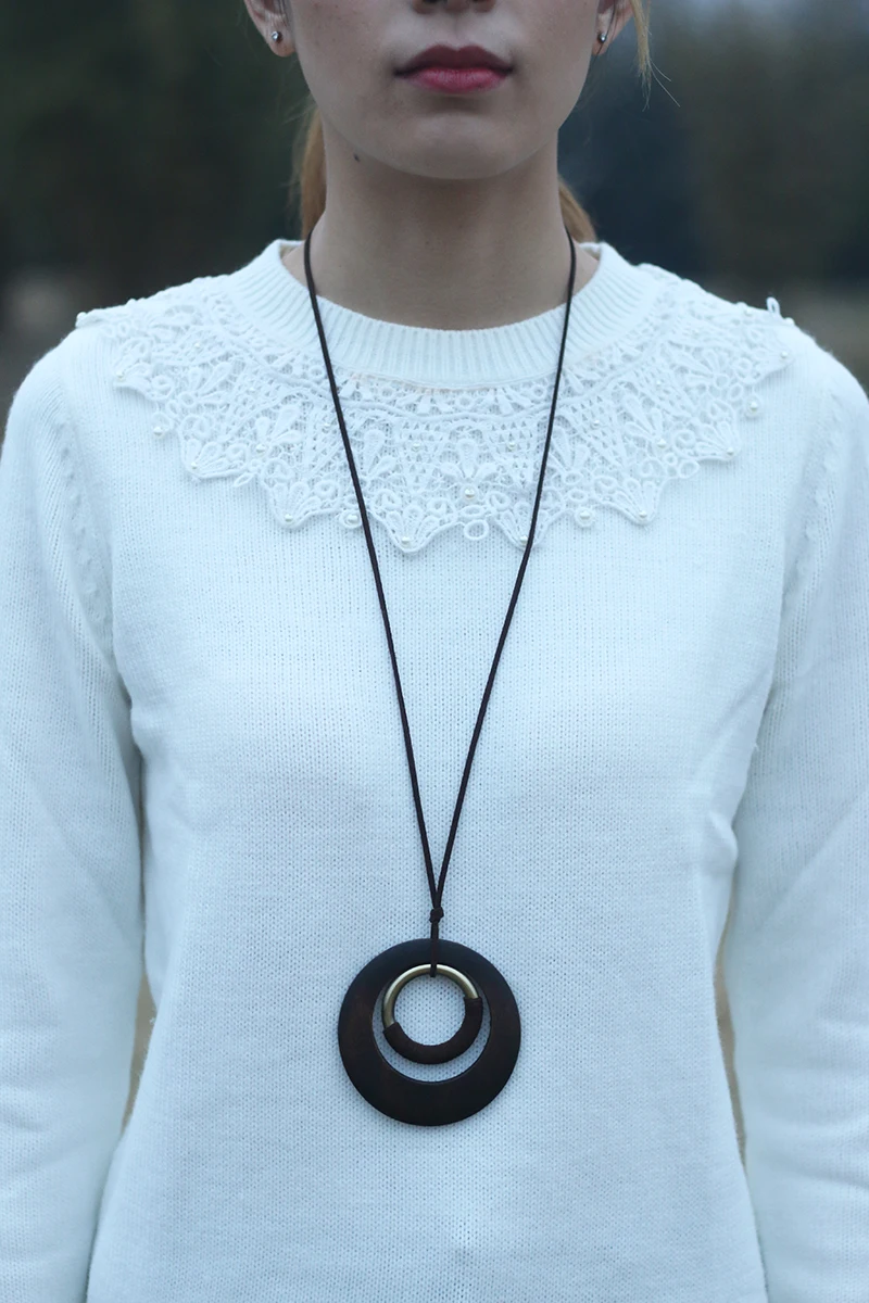 woman Necklace jewelry statement necklaces& pendants long Necklaces vintage Wooden Circle pendant necklace for women collares
