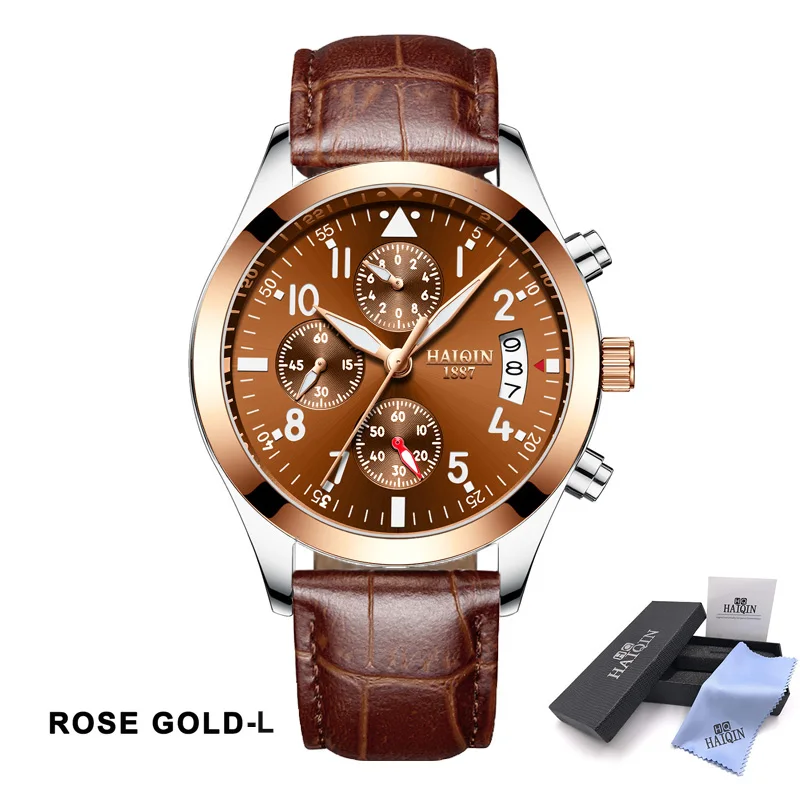 Rose Gold L HAIQIN мужские часы, кварцевые мужские часы, Топ бренд, роскошные часы для мужчин, деловые наручные часы, Мужская одежда, relogio masculino, мода - Цвет: Rose Gold L
