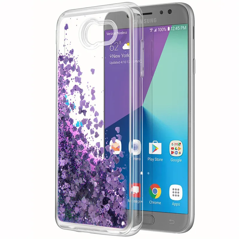 Double Layer Design Bling Flowing Liquid Floating Sparkle Glitter Waterfall TPU Protective Phone Case for Samsung Galaxy J7 | Мобильные