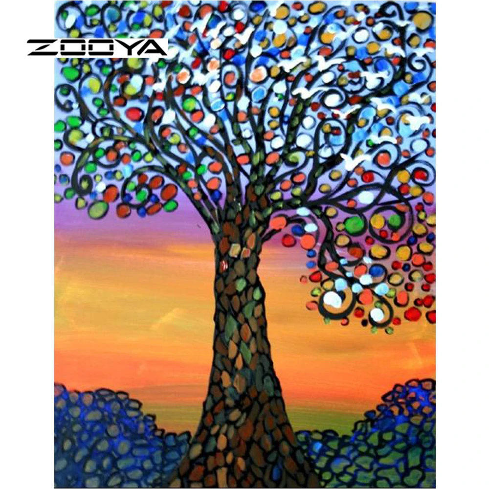 

Round Diamond Embroidery Nature Needlework Cross SDtitch Round Resin Full Diamond Painting Landscape Picture Colored Tree RF040