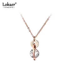 Lokaer классический кубический цирконий круговые подвески ожерелья для мужчин римские цифры золото цвет нержавеющая сталь кулон ювелирные изделия для женщин N19038
