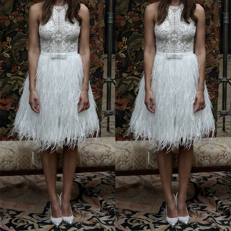 white feather cocktail dress