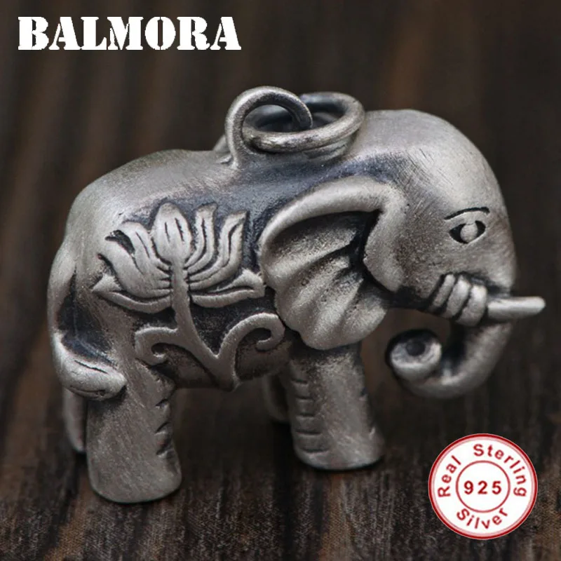 

BALMORA 925 Sterling Silver Elephant & Flower Pendants for Women Men Child Thai Silver Jewelry Animal Accessories Gift SY13178
