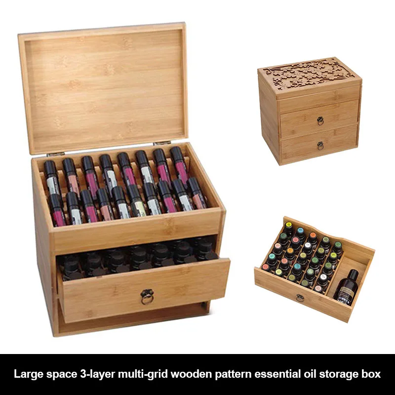 

Wooden Patterned Essential Oil Bottle Portable Storage Box with Three Layer XH8Z MA19