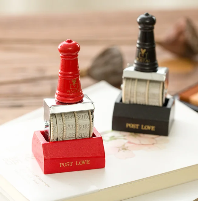 

1Pcs/set Cute Post Love Retro Date Wheel Stamp Zakka Wooden Hand Seal Engraved DIY Diary Stamp Craft Stamps
