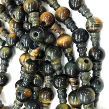 Высокое качество натуральный желтый голубой тигровый глаз камень яшма пагода тройник голова Будды Тибетский гуру бусины подходят для ювелирных изделий(10 бусин/лот