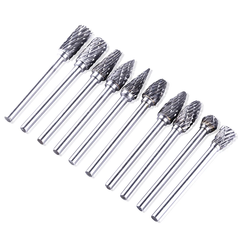 

High Quality 10pcs 1/8 Tungsten Carbide Burr 3mm Rotary Cutter files Set CNC Engraving bit CED 6mm with Box for SD 3mm