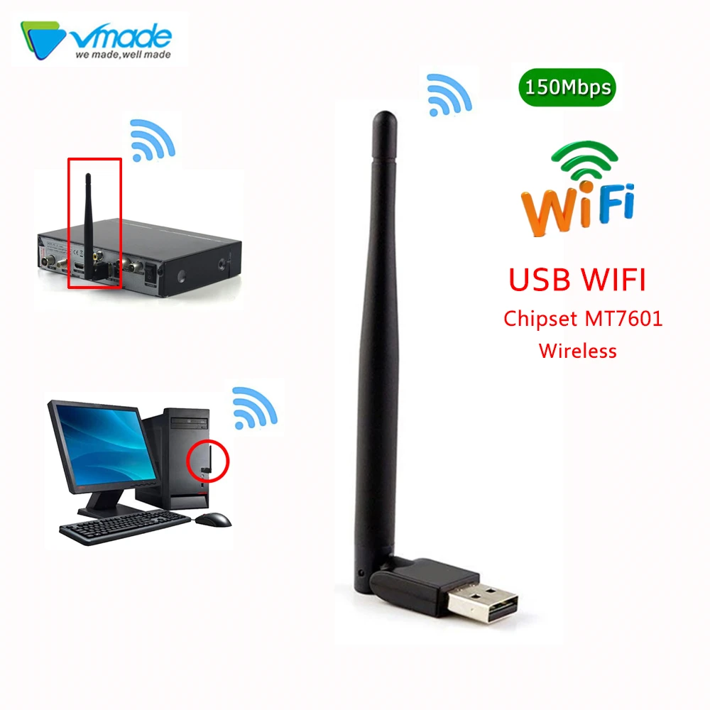 Vmade Mini Wireless usb wifi 7601 2 4Ghz Wireless 2dBi wifi adapter for DVB T2 and