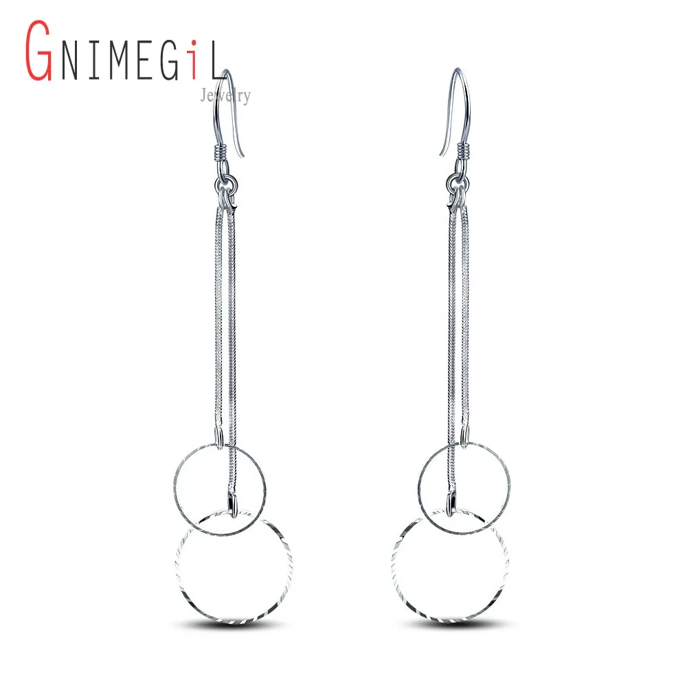

GNIMEGIL Fashion Trendy Simple Style Circle Long Tassel Drop Earrings For Women Silver Plated Birthday Party Christmas Jewelry