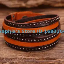 G85 желтый Ретро Рок-жеребец двойной обертывание Топ зерна кожаный браслет наручная повязка наручник мужские
