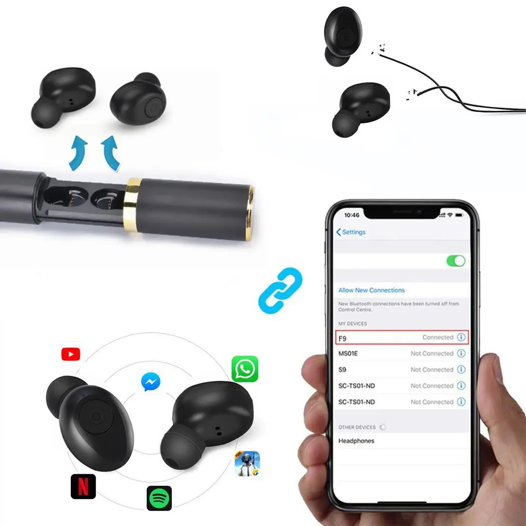 F9 TWS Bluetooth 5 0 беспроводные наушники в ухо громкой связи Наушники спортивные