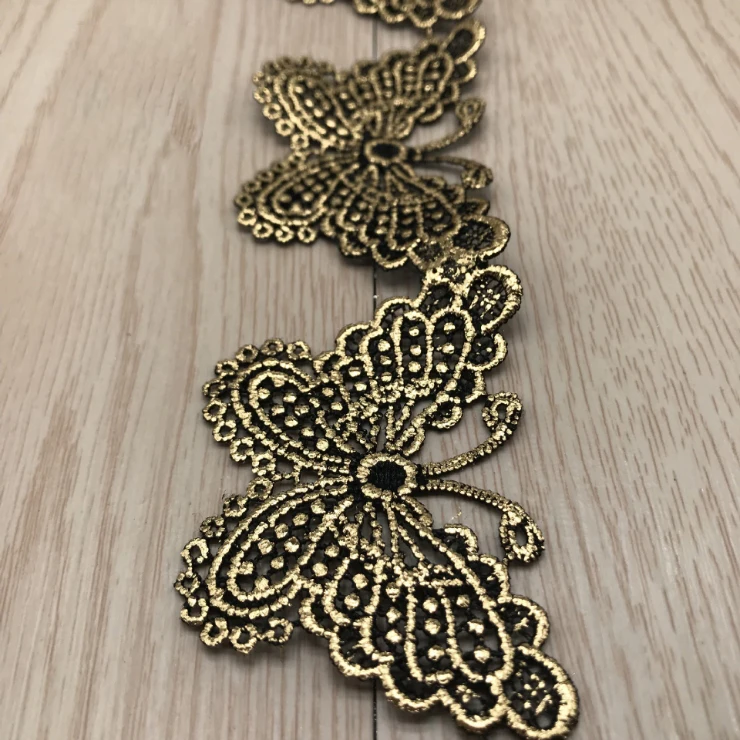 

1 Yard Black mixed Gold foil butterfly lace applique, metallic gold butterfly lace trim for Cosplay Costume decoration 9/18