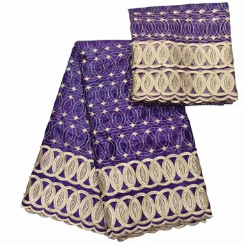 

African Fashion Basin Lace Fabric Guinea Bazin Riche Embroidery lace Fabric 5 Yards With 2 Yards French Net Lace For Blouse