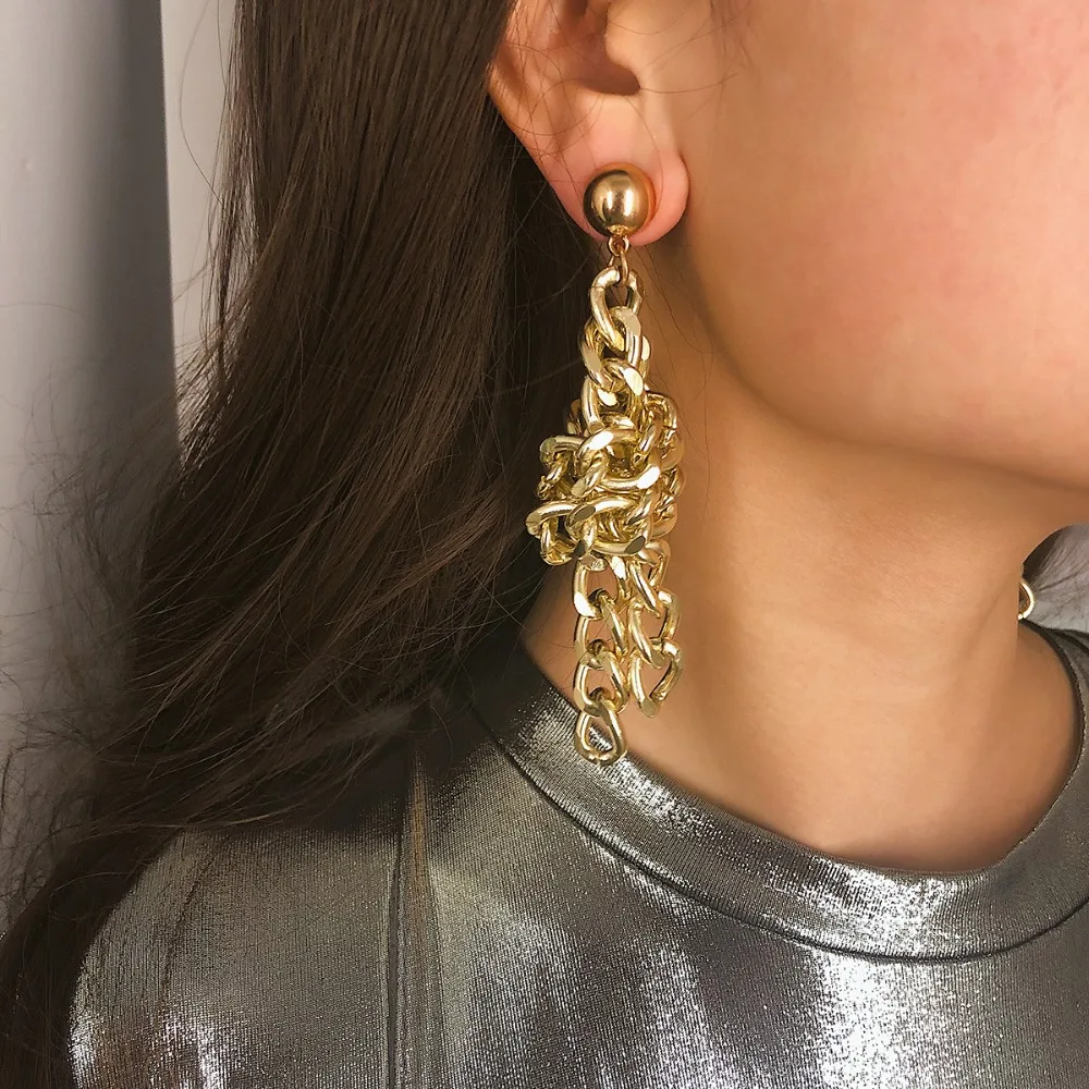 

KMVEXO New Punk Metal Knot Long Drop Earrings For Women Chains Layers Alloy Hanging Earrings Party Friend Gifts Summer Jewelry