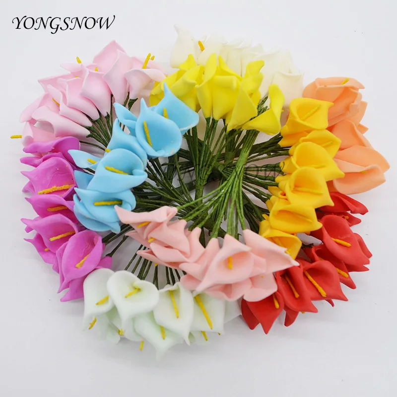 

12pcs 2.5cm Mini PE Foam Calla Artificial Flower Bouquets Wedding Decor DIY Wreath Gift Box Scrapbooking Craft Fake Flowers 9Z