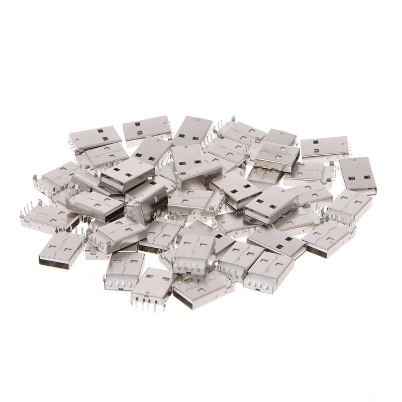 

50 Pcs USB Type A 4 Pin Right Angle Male Socket Connector For PCB Mount
