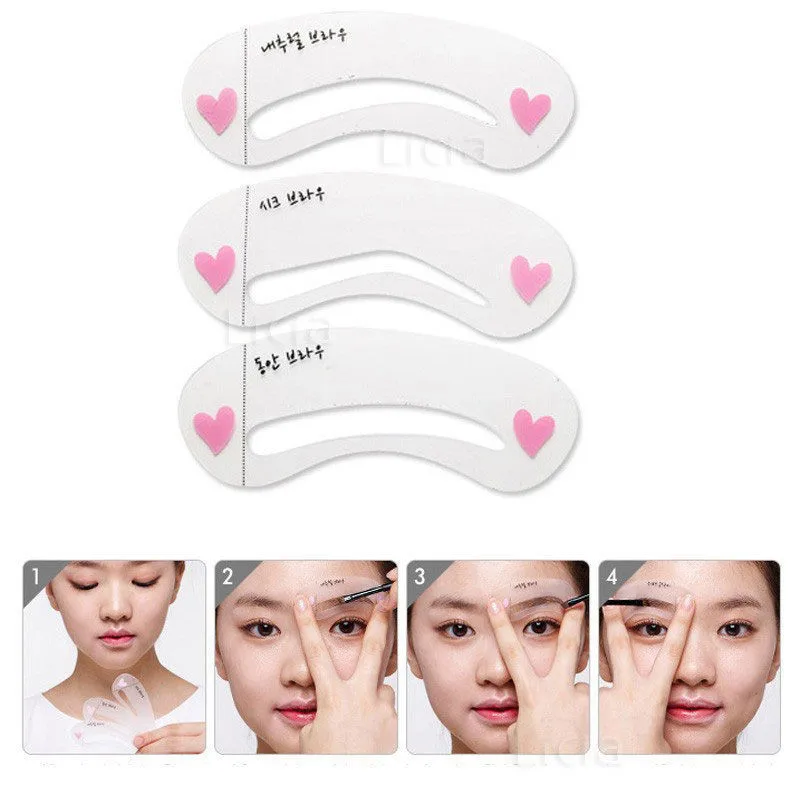 

3 Pcs Reusable New Eyebrow Template Stencil Tool Makeup Eye Brow Template Shaper Make Up Tool Eye Brow Guide Template DIY Beauty