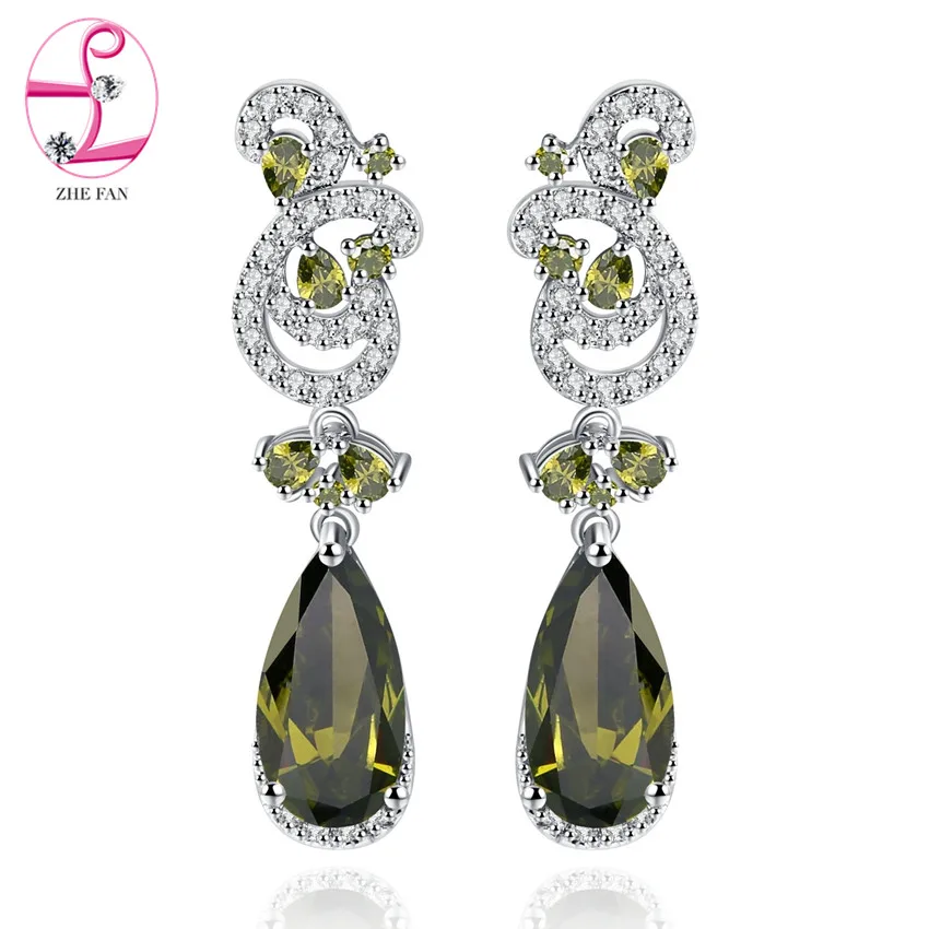 

ZHE FAN Teardrop Long Dangle Earrings For Women Elegant AAA Cubic Zirconia Evening Wedding Costume Jewelry Colorful Pink Blue