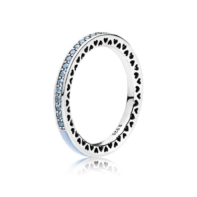 

Women Ring 925 Sterling Silver Radiant Hearts of Ring with Bright Blue Enamel and Zircon For Women Wedding Jewelry
