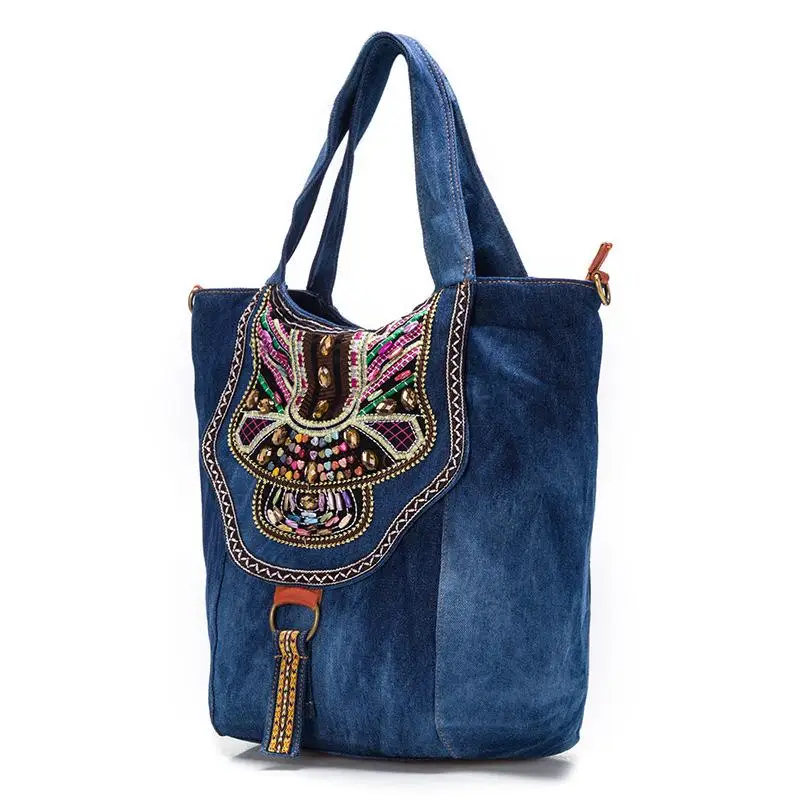 Новая китайская джинсовая женская Этническая сумка с вышивкой, винтажная вышитая сумка ручной работы, знаменитые женские сумки на плечо