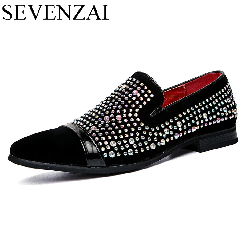 

men rhinestones dress party leather italian oxford shoes luxury brand 2017 unique cool spiked male footwear studded ballet flats