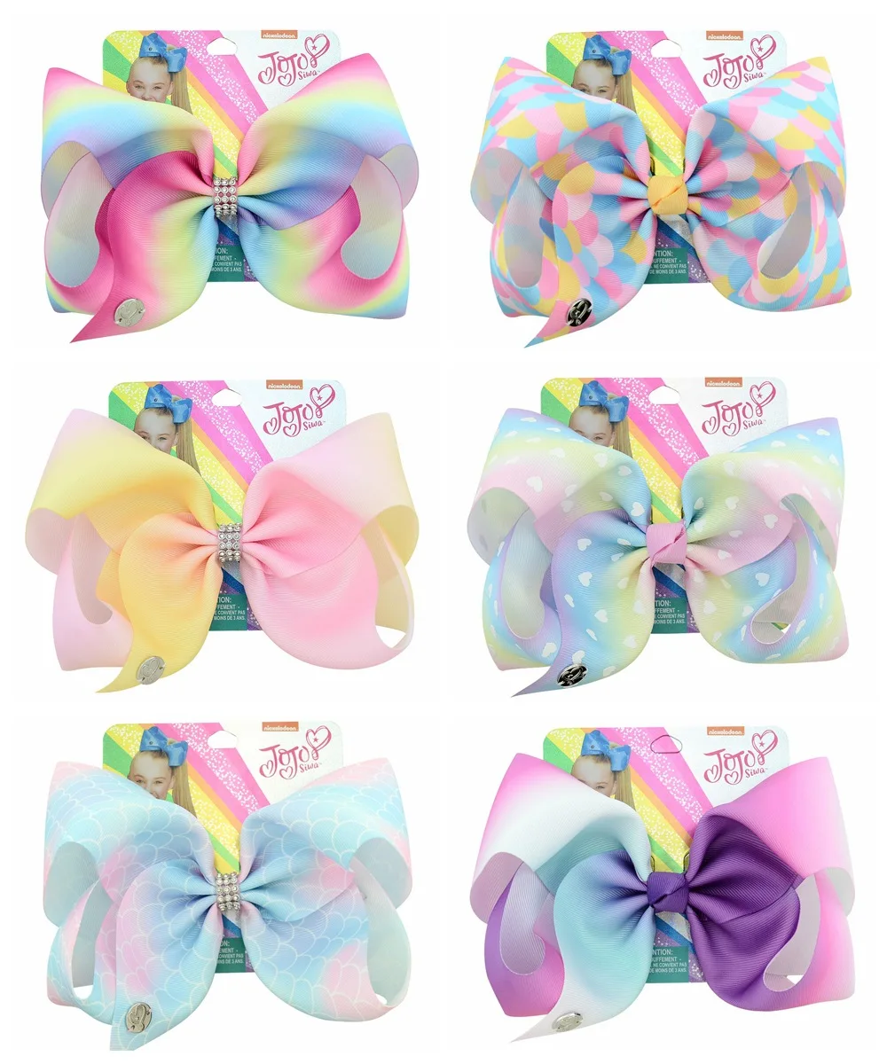 

2019 New 8 Inch"jojo Girls Siwa Metallic Rainbow Stars Collection Coral Colorful Hairpin Large Hair Bows Hair Accessories