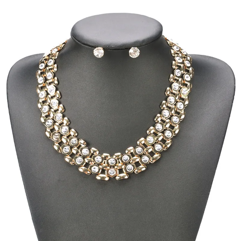 Luxury Style Crystal Chunky Jewelry Sets For Women Gold/Silve Color