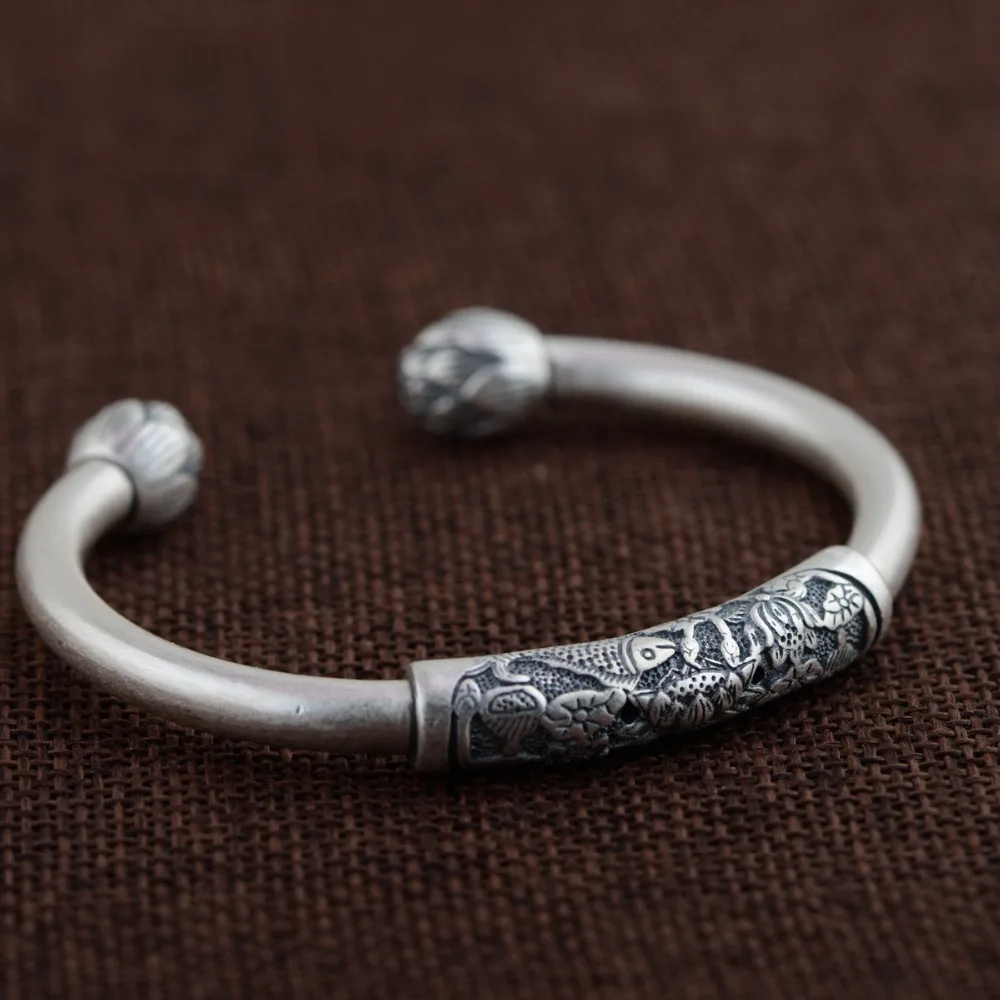 990 стерлингового серебра ручной работы символ норвежский викинг жесткий Браслет-манжета A2274