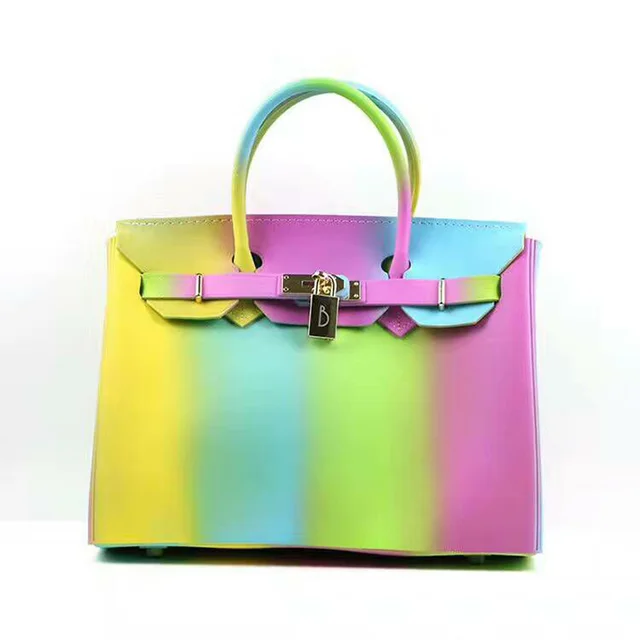 Jellyooy Colorful Stripe 30cm Large Size Luxury Handbags Women Bags Jellyooy Colorful Stripe 30cm Large Size Luxury Handbags Women Bags S Plastic Pvc Jelly Candy Color