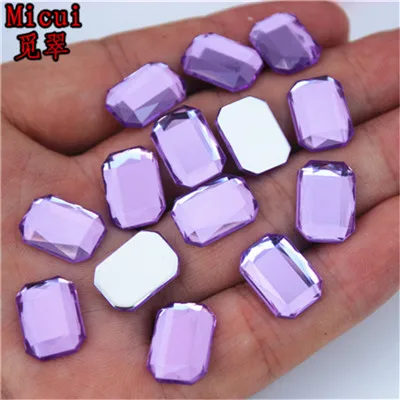 Micui, 100 шт., 10*14 мм, с плоской задней частью, Кристальные Акриловые стразы, стразы, хрустальные камни, прямоугольные камни для одежды, ремесла ZZ717 - Цвет: Purple