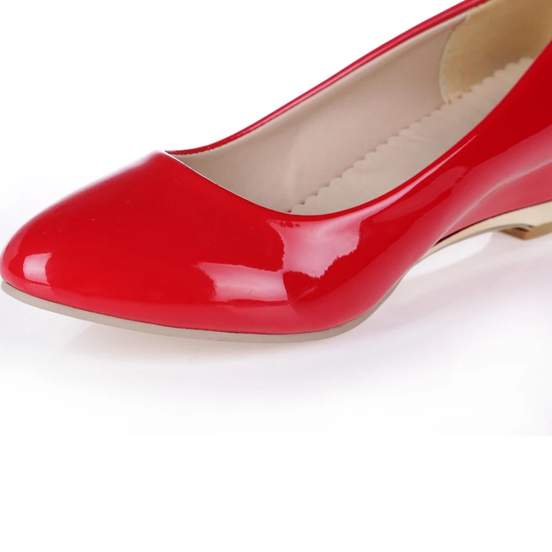 Большие размеры 48; повседневная женская обувь на танкетке; модные классические туфли-лодочки на низком каблуке; цвет красный, белый; вечерние офисные туфли для свадьбы