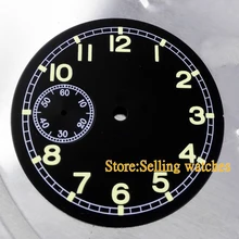 38,9 мм Циферблат подходит Unitas 6497 часы зеленый светящийся номер черный циферблат