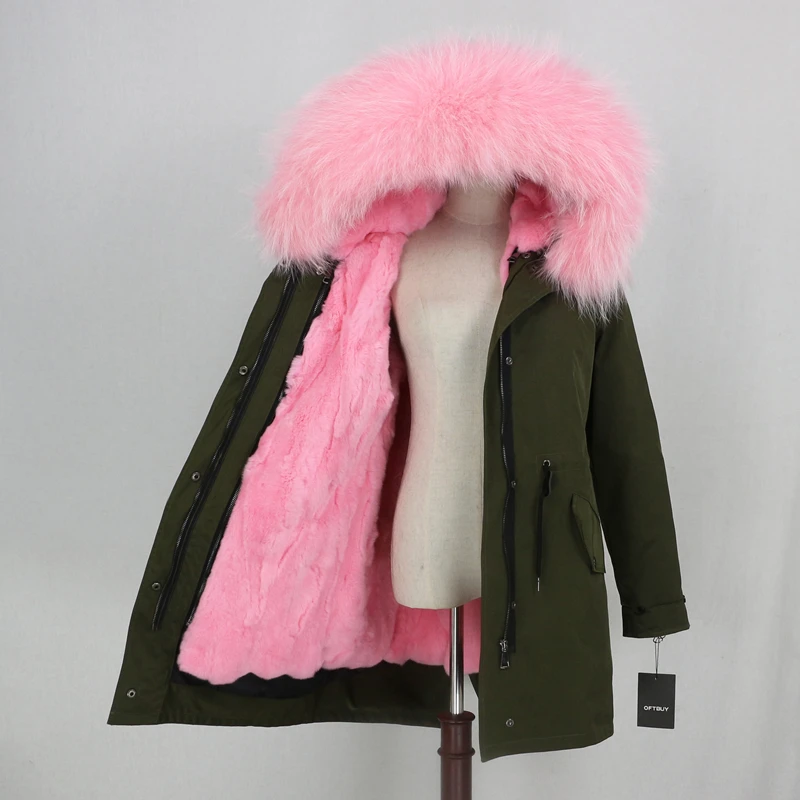 Водонепроницаемая длинная парка от OFTBUY, пальто с натуральным мехом, зимняя женская куртка, воротник из натурального меха енота, подкладка из натурального кроличьего меха, съемная теплая