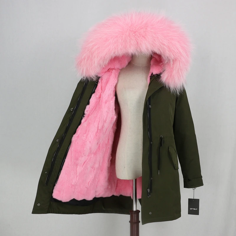 Top OFTBUY Waterproof Long Parka Real Fur Coat Winter Jacket Women Natural Raccoon Fur Collar Real Rabbit Fur Liner Detachable Warm 35