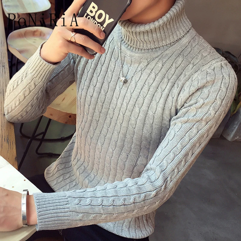 

New Fashion Korea Style Spring Autumn Winter Elegant men's knitted sweater tops thick warm Slim solid long Sleeve Pullover male
