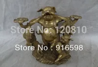 

Chinese Zodiac Brass Animals Sculpture Wealth Coin YuanBao RuYi Pig Fish Statue