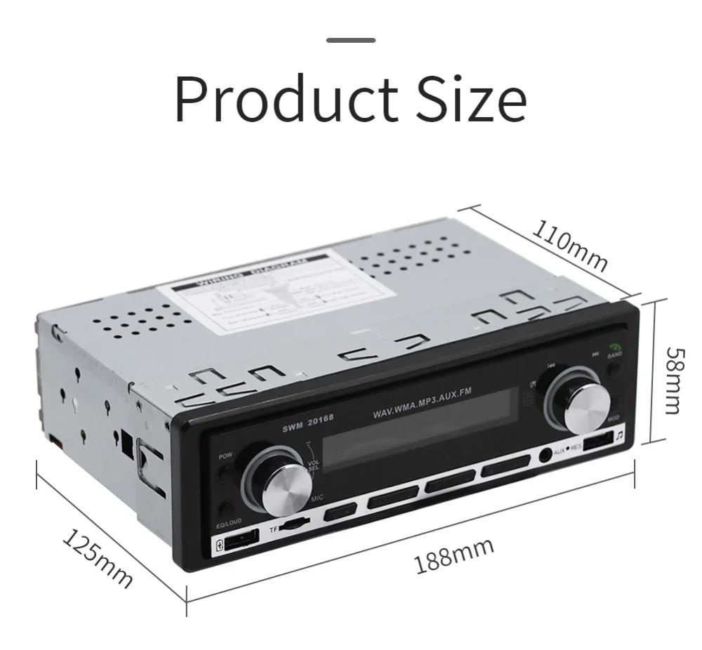 Car Radio Bluetooth Handsfree In dash Subwoofer Charging Support IOS/Android Phone Autoradio USB/TF/AUX Input MP3 Player Audio
