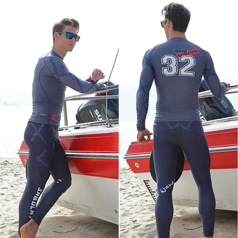 

SABOLAY Men Long sleeved Rashguard Surf Swimwear Prevent Jellyfish Quick drying Rash Guard Sunscreen Beach Diving UV T shirt