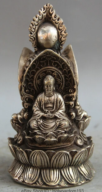 

6" Tibet Buddhism Silver Seat Kwan-yin Shakyamuni Amitabha Ksitigarbha Statue R0710 B0403