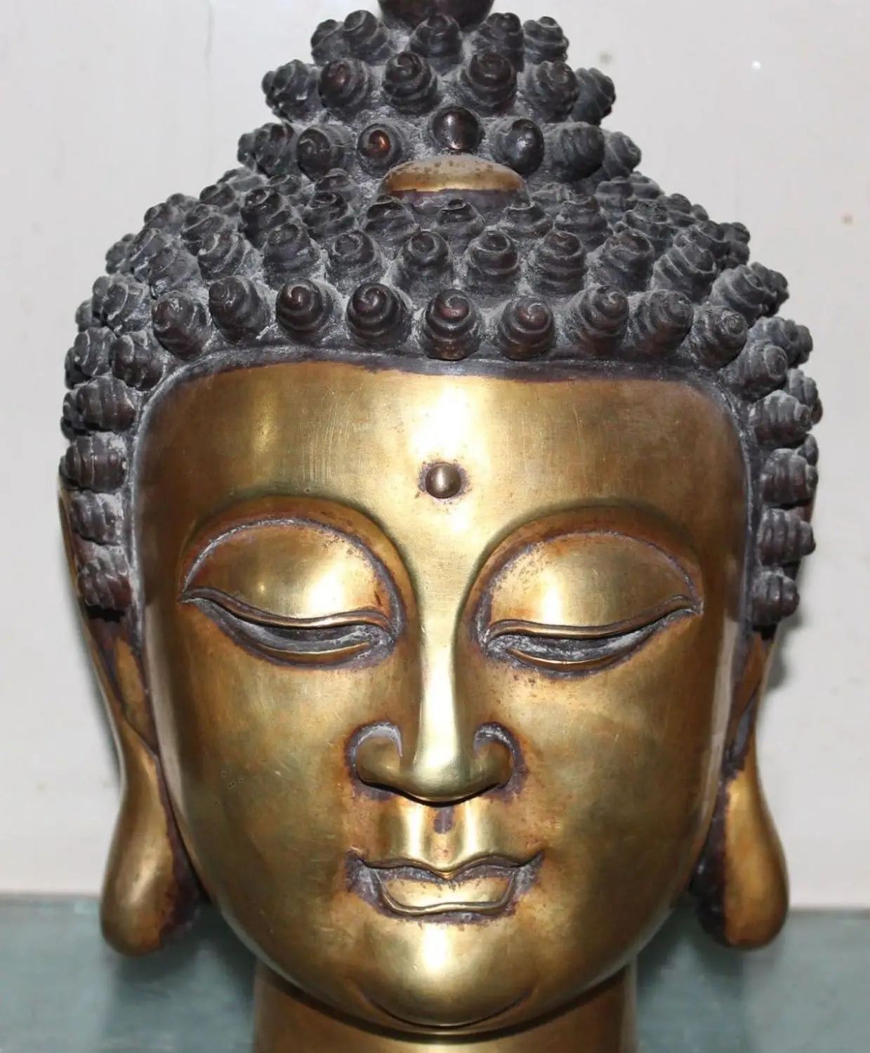 

13"Tibet Buddhism Purple Bronze 24K Gold Shakyamuni Sakyamuni Buddha Head Statue
