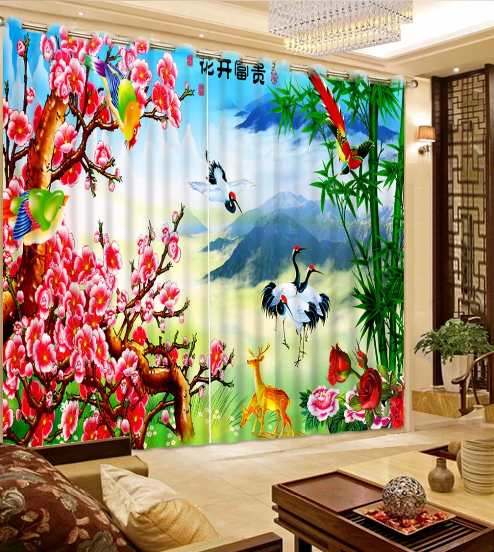 Chinese Luxury Curtains 3D Window Curtain For Hotel Home Wall Decor
