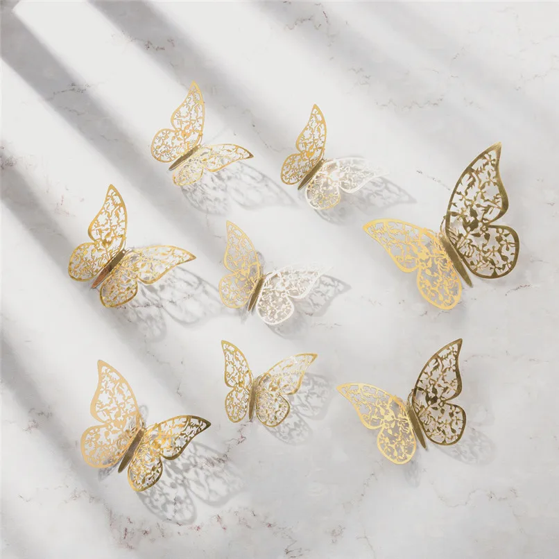 12PCS 3D Butterflies PVC Wall Stickers Hollow DIY Home Decor Poster Kids Rooms Sticker Muraux Pour Enfants Chambres 40JUL0317
