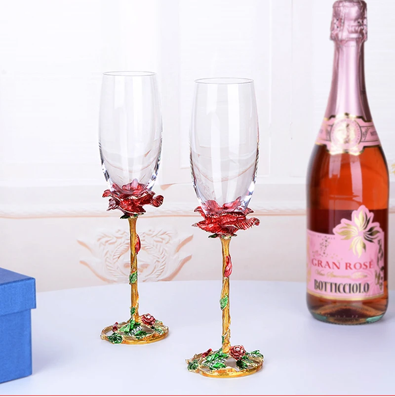 2 шт./компл. кристалл свадьба Шампань флейты стенд металл с эмалью креативный стиль стеклянный бокал подарки на день рождения на свадьбу