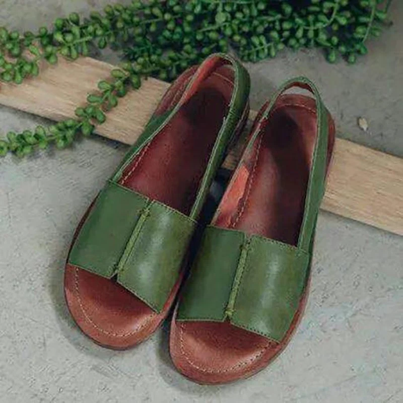 

Laamei 2019 New Women's Sandals Summer Breathable Shoes Large Size Rome Flat Sandals Women Soft PU Leather Retro Sandals