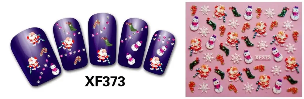 Счастливого Рождества 3D дизайн наклейки для ногтей обратно клей наклейки для ногтей Советы красоты DIY - Цвет: XF373