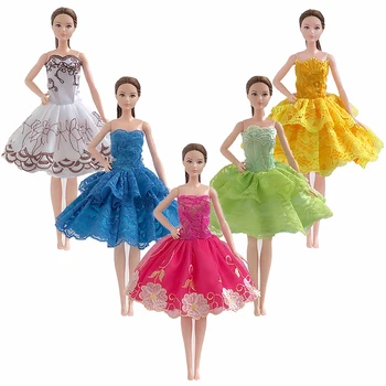 

Besegad 5pcs Girl Doll Embroidery Wedding Dresses One-shoulder Princess Bubble Dress Gown Clothes Accessories for Barbie Toy